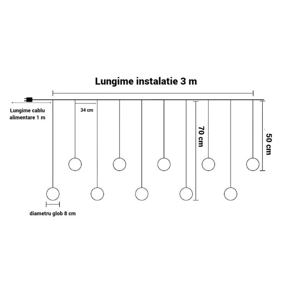 Set 2 x Instalatie tip perdea luminoasa, cu 10 globuri cu Mos Craciun